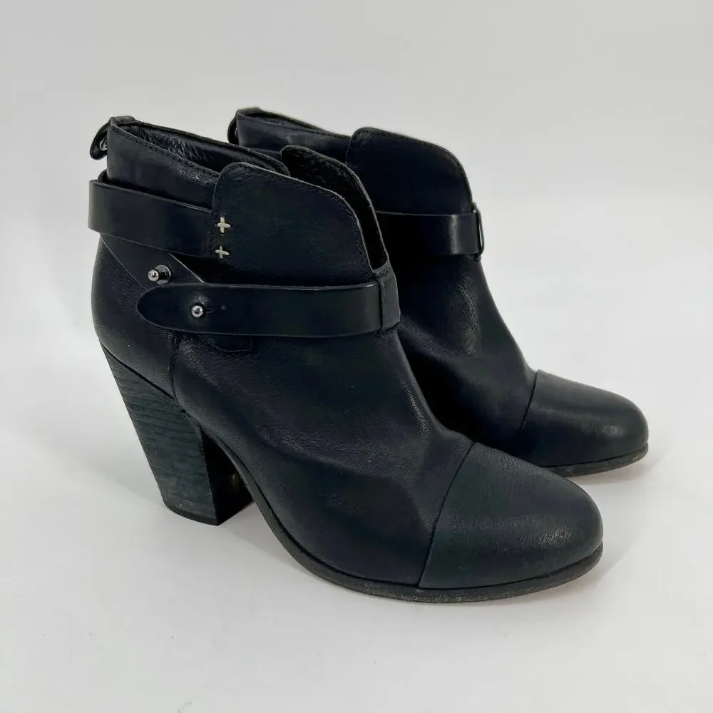 Rag & Bone Harrow Bootie Womens EU 37.5 US 7 Black Leather Belted Ankle Strap